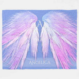 ANGEL WINGS Monogram Dreamy Pink Soft Blue Fleecedecke