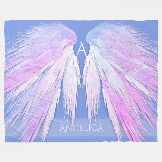 ANGEL WINGS Monogram Dreamy Pink Soft Blue Fleecedecke (Vorderseite (Horizontal))