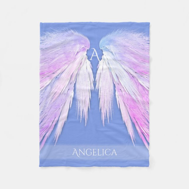 ANGEL WINGS Monogram Dreamy Pink Soft Blue Fleecedecke (Vorderseite)