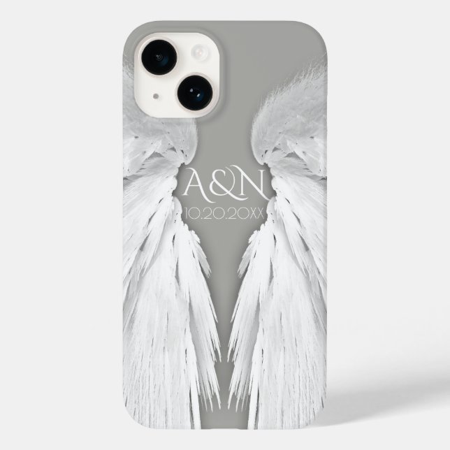 ANGEL WINGS Monogram Elegant Gray Case-Mate iPhone Hülle (Rückseite)