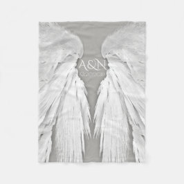 ANGEL WINGS Monogram Elegant Gray Fleecedecke