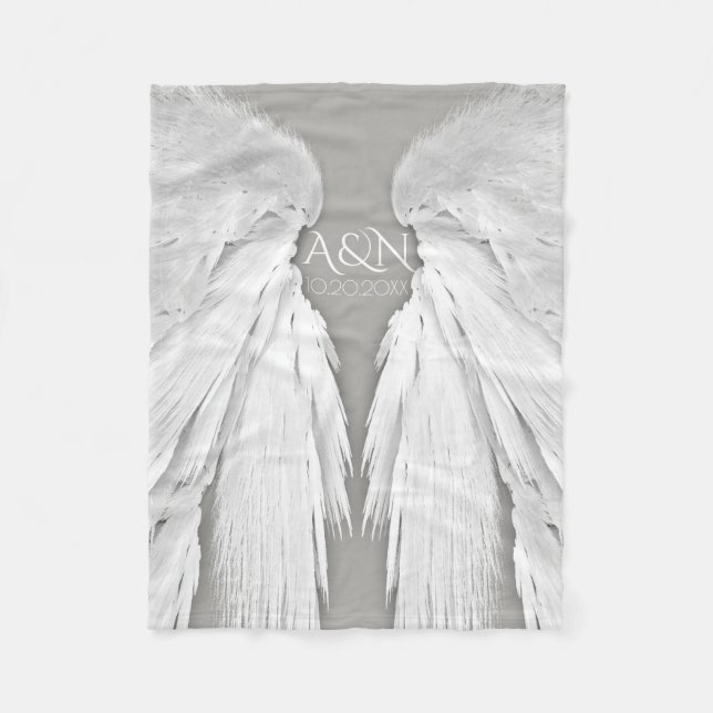 ANGEL WINGS Monogram Elegant Gray Fleecedecke (Vorderseite)