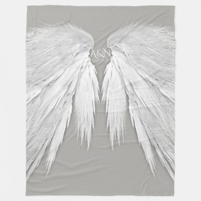 ANGEL WINGS Monogram Elegant Gray Fleecedecke (Vorderseite)