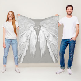 ANGEL WINGS Monogram Elegant Gray Fleecedecke