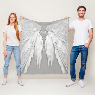 ANGEL WINGS Monogram Elegant Gray Fleecedecke