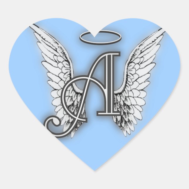 Angel Wings Monogram Herz-Aufkleber (Vorderseite)