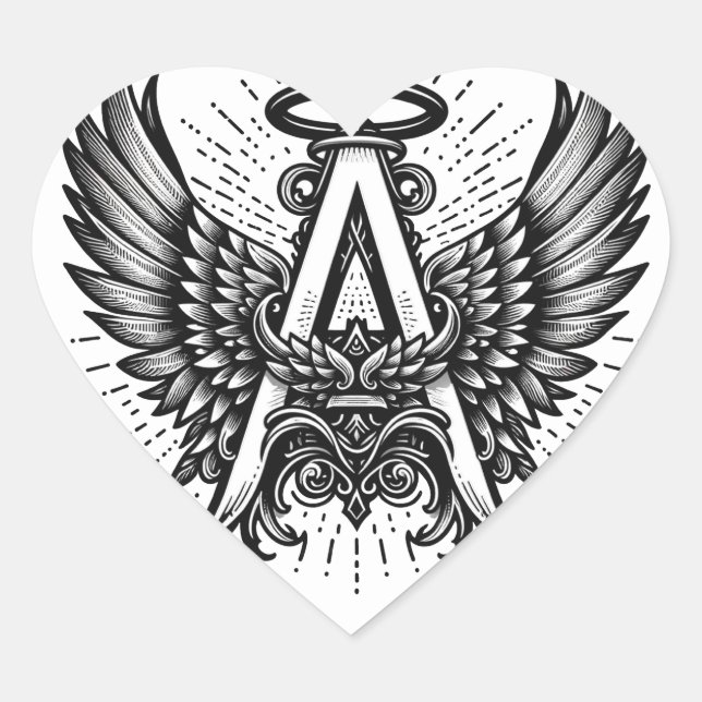 Angel Wings Monogram Herz-Aufkleber (Vorderseite)