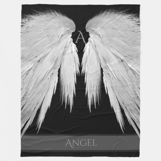 ANGEL WINGS Monogram Name Black Fleecedecke (Vorderseite)