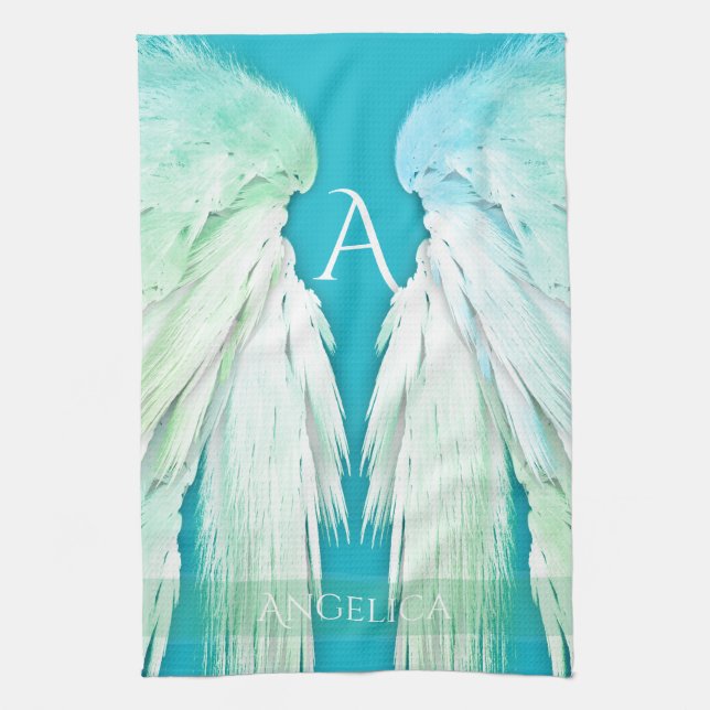 ANGEL WINGS Monogram Name Fresh Ombre Geschirrtuch (Vertikal)