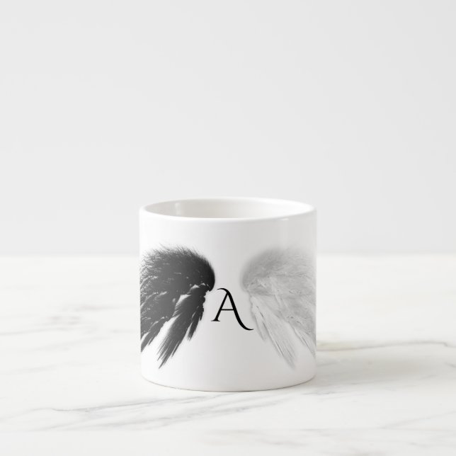 ANGEL WINGS Monogram 'Only Halb Evil' Funny Espressotasse (Vorderseite)