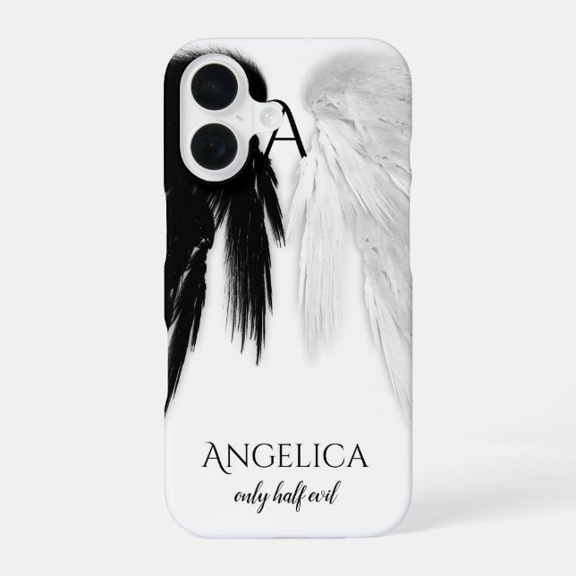 ANGEL WINGS 'Only Halb Evil' Monogram Funny iPhone 16 Hülle (Rückseite)