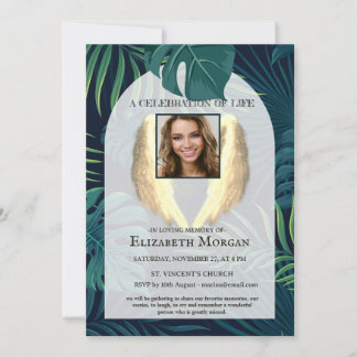 Angel Wings Palm Leaves Photo Celebration Of Life Einladung