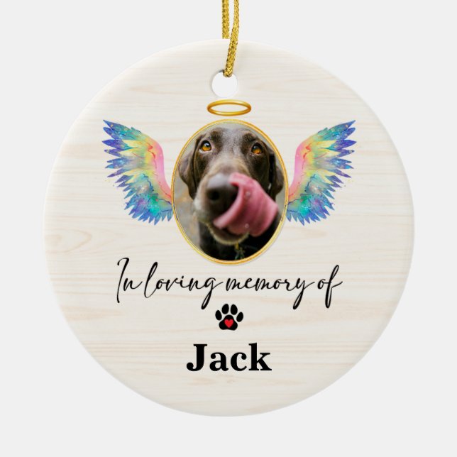 Angel Wings Personalisiert Dog Memorial Keramik Ornament (Vorne)