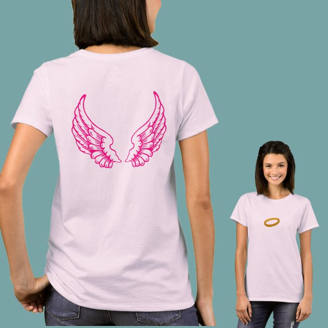 Angel Wings (rosa) T-Shirt vorne und hinten (Please enjoy our tee.)