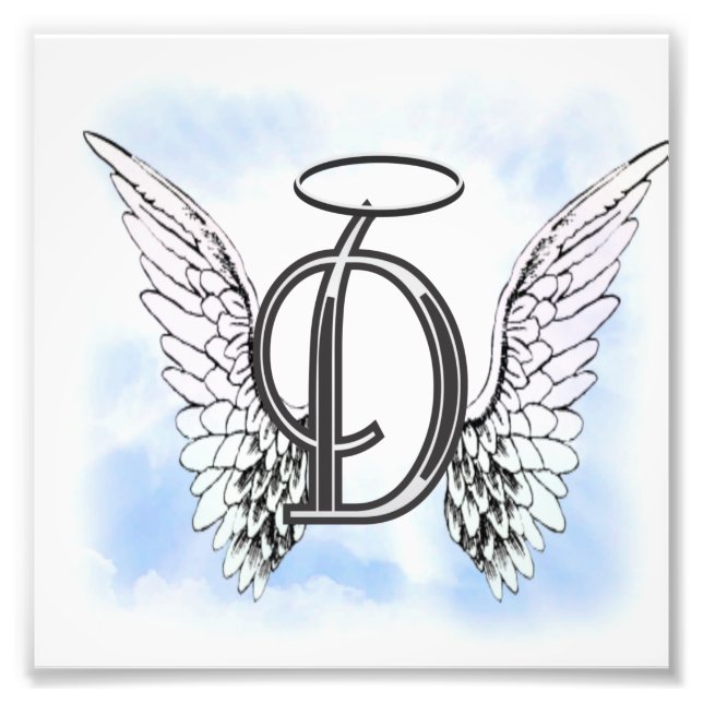 Angel Wings und Halo Monogram Letter D Fotodruck (Vorne)