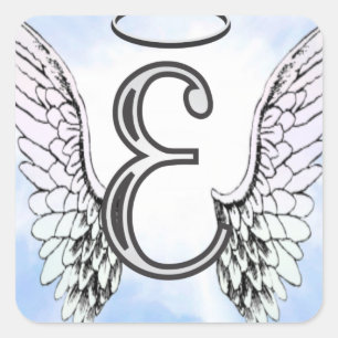 Angel Wings und Halo Monogram Letter E Quadratischer Aufkleber