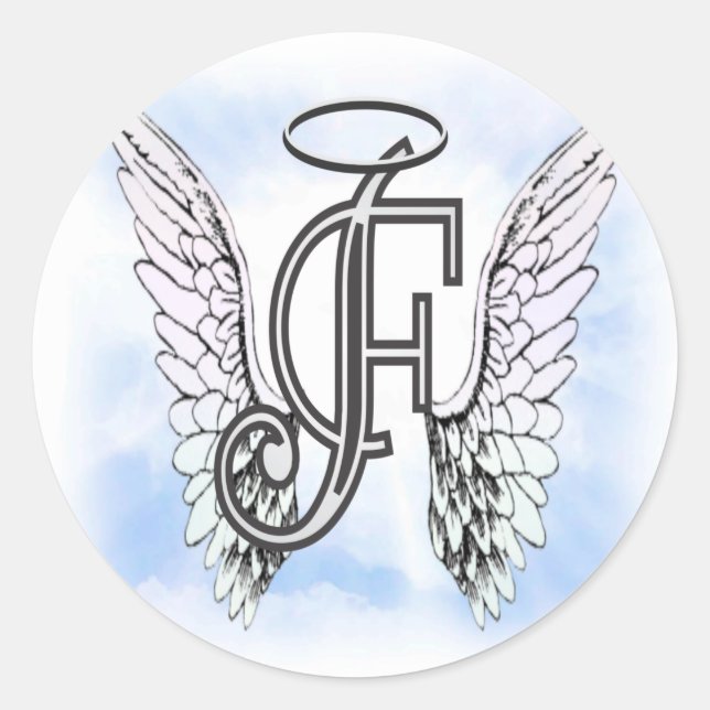 Angel Wings und Halo Monogram Letter F Runder Aufkleber (Vorderseite)