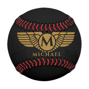 Angel Wings Vintag Golden Name Initial Monogram Baseball