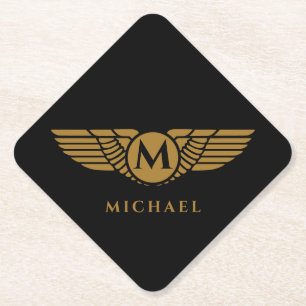 Angel Wings Vintag Golden Name Initial Monogram Untersetzer
