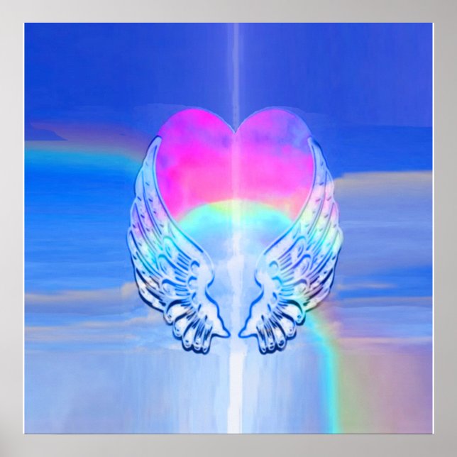 Angel Wings wackelte um ein Regenbogenherz Poster (Vorne)