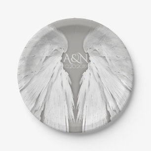 ANGEL WINGS Wedding Couple Initials Elegant Gray Pappteller