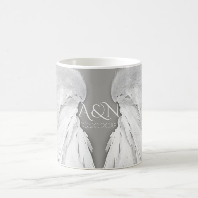 ANGEL WINGS Wedding Elegant Gray Initials Kaffeetasse (Mittel)
