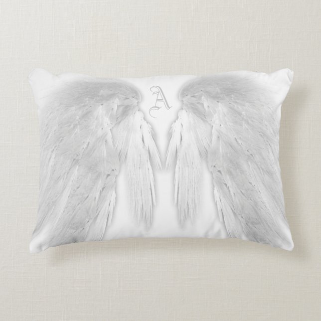 ANGEL WINGS White Custom Monogram Dekokissen (Vorderseite)