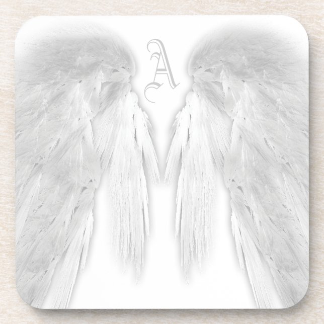 ANGEL WINGS White Custom Monogram Getränkeuntersetzer (Vorderseite)