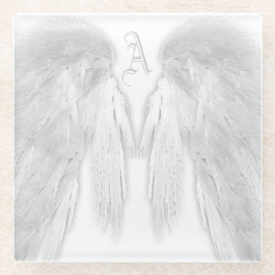 ANGEL WINGS White Custom Monogram Glasuntersetzer