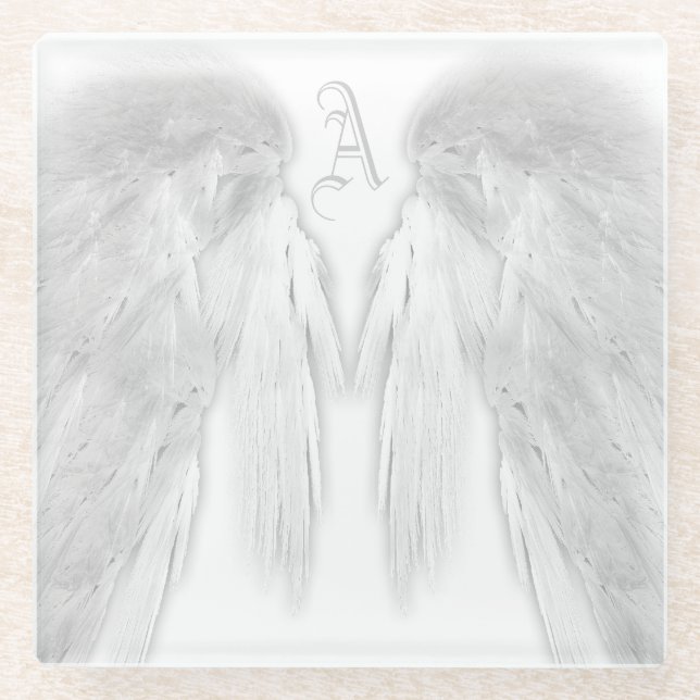 ANGEL WINGS White Custom Monogram Glasuntersetzer (Vorderseite)