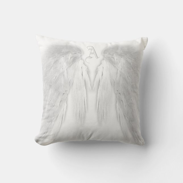 ANGEL WINGS White Custom Monogram Kissen (Vorderseite)