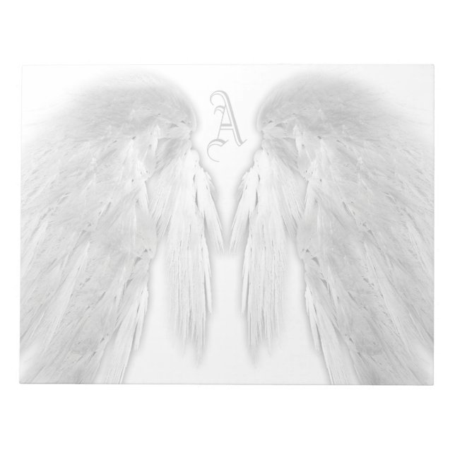 ANGEL WINGS White Custom Monogram Notizblock (Vorderseite)