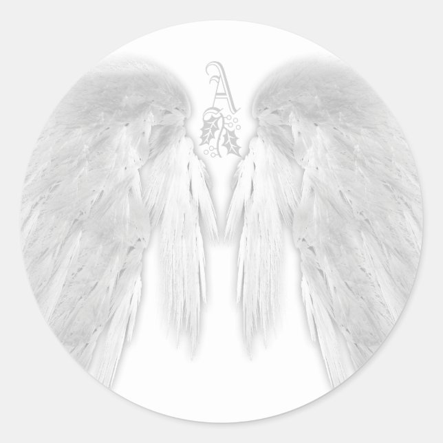 ANGEL WINGS White Himmlisch Holly Monogram Runder Aufkleber (Vorderseite)