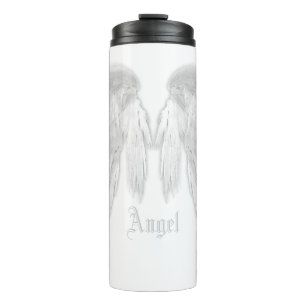 ANGEL WINGS White Individuelle Name Thermosbecher