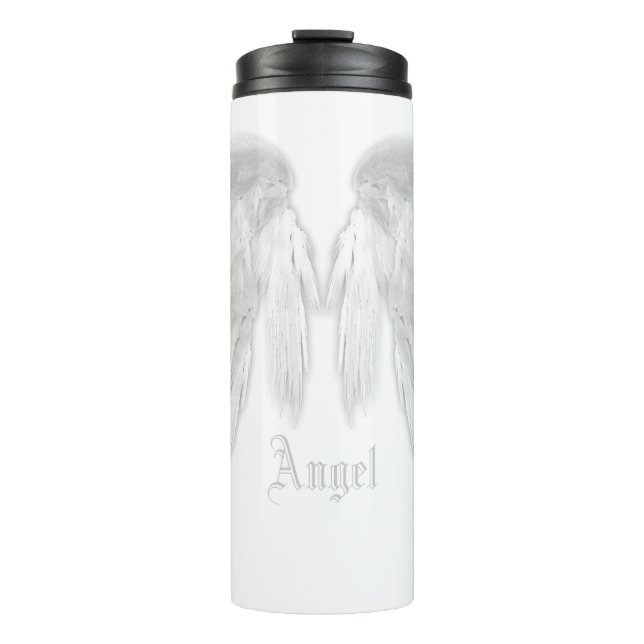 ANGEL WINGS White Individuelle Name Thermosbecher (Vorderseite)