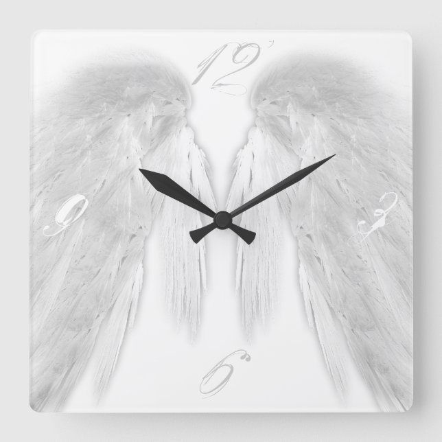 ANGEL WINGS White Quadratische Wanduhr (Vorderseite)
