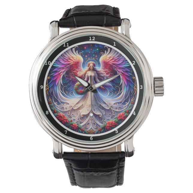 Angel with Wings on a Decorative Dial Armbanduhr (Vorderseite)