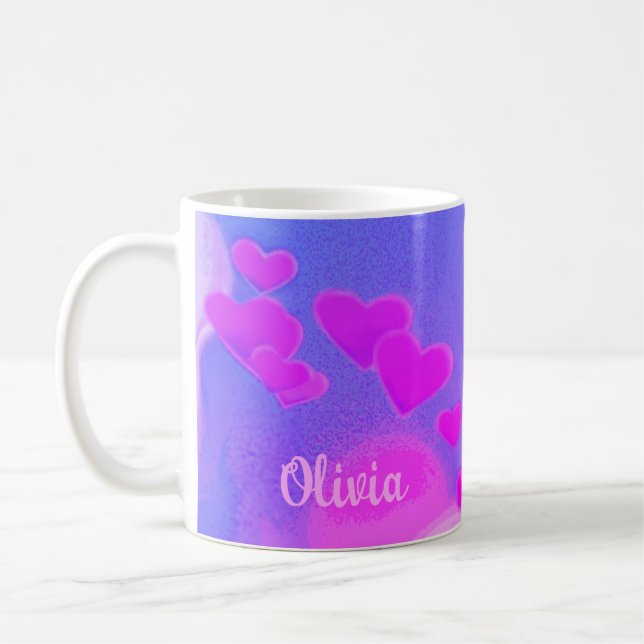 Angel Work dank Zitat Pink Hearts Art Monogram Kaffeetasse (Links)