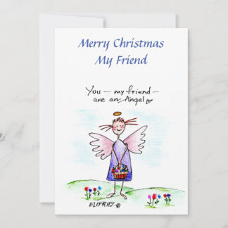Angel Zeichne Lila blaues Grün "You My Friend" H Feiertagskarte