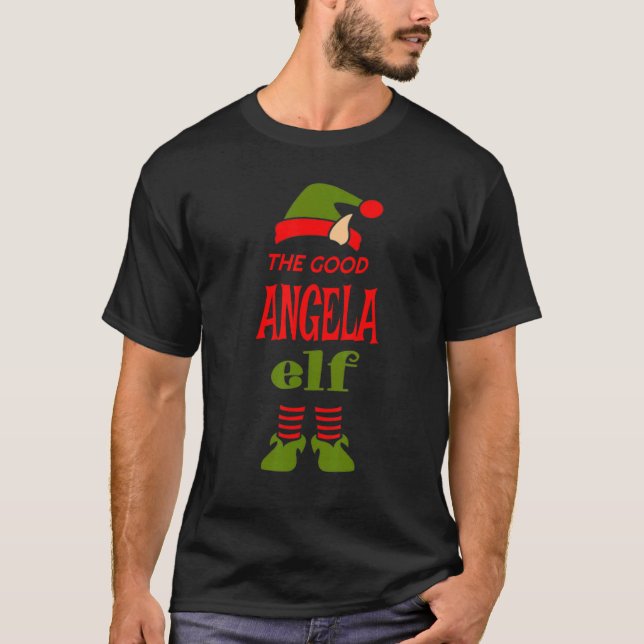 ANGELA Elf Gute Weihnachten Matching Pajama Party T-Shirt (Vorderseite)