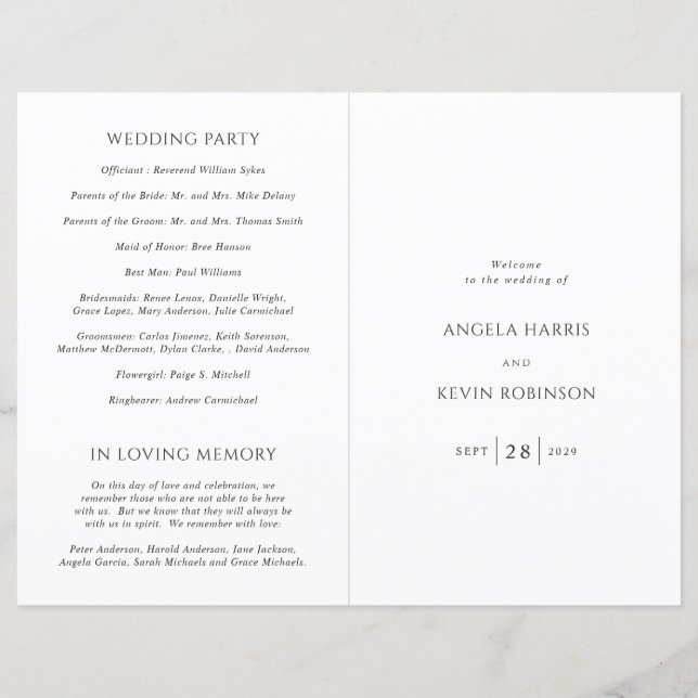 Angela Modern Wedding Program (Vorderseite)