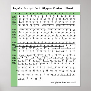 Angela Script Schriftart Glyphs Kontaktformular Poster