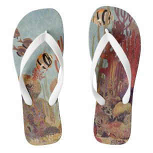 Angelfische auf Korallen, Vintage tropische Fische Flip Flops