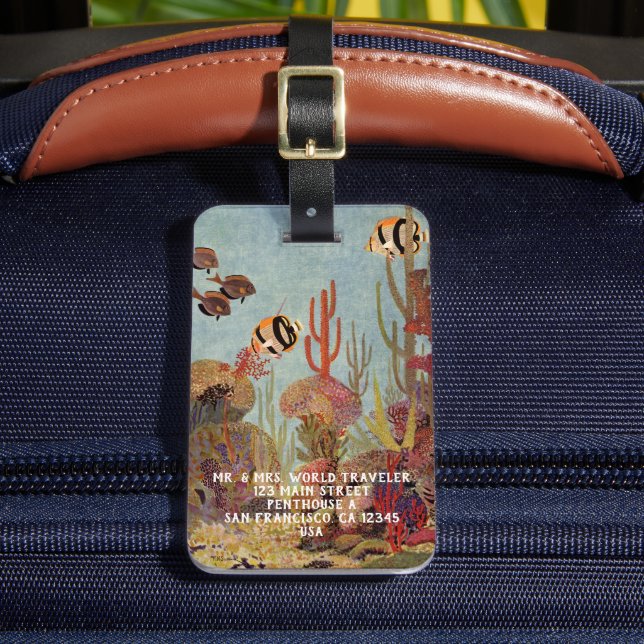 Angelfische auf Korallen, Vintage tropische Fische Gepäckanhänger (Vorderseite Insitu 2)