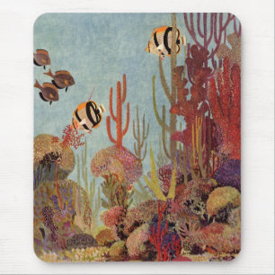 Angelfische auf Korallen, Vintage tropische Fische Mousepad