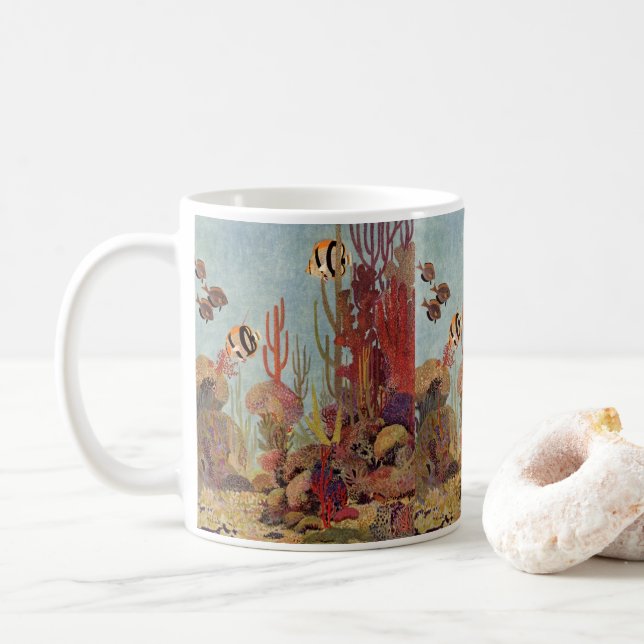 Angelfische auf Korallen, Vintage tropische Fische Tasse (Mit Donut)