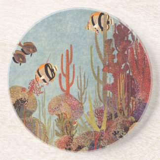 Angelfische auf Korallen, Vintage tropische Fische Untersetzer