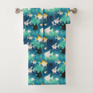 Angelfish Aquarium Pattern Badhandtuch Set