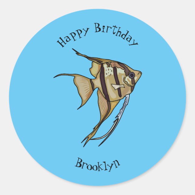 Angelfish Cartoon Illustration Runder Aufkleber (Vorderseite)