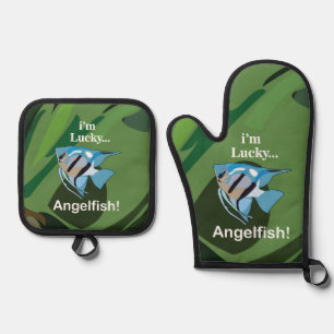 Angelfish Freshwater Aquarium Tropical Fisherman Ofenhandschuh & Topflappen-Set